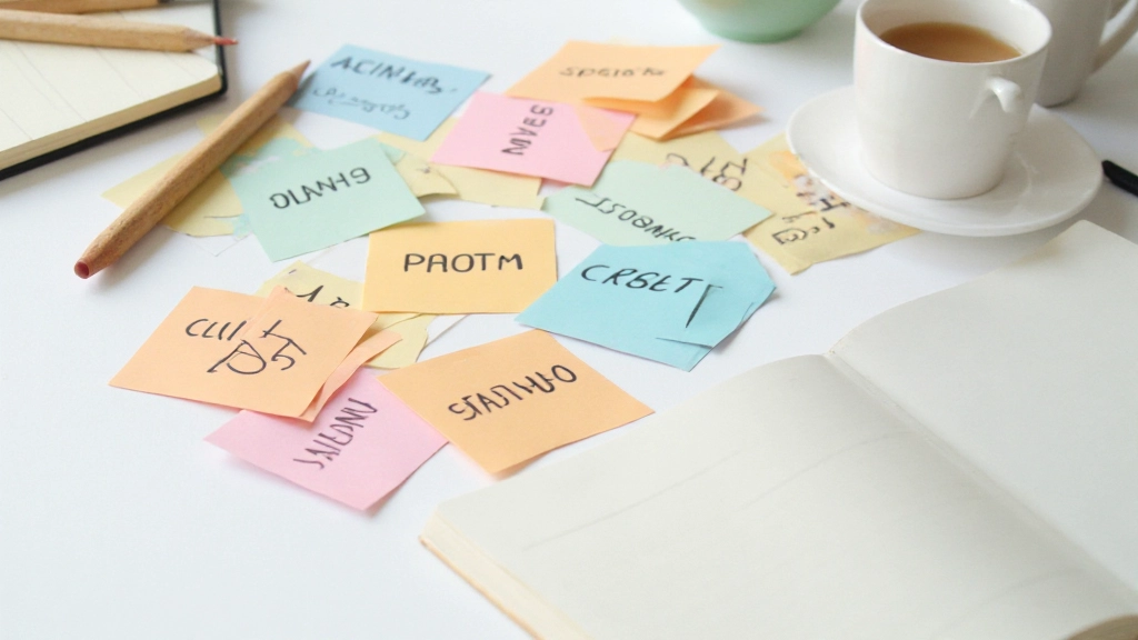 Colorful Spanish vocabulary flashcards arranged on a bright desk with markers and notebook